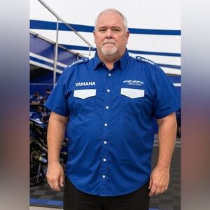 Yamaha Racing Team Shirt Blue White Short Sleeve Moto Garage Workwear Men’s